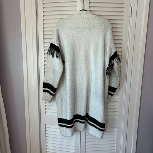 By Anthropologie open cardigan medium long oversized cream western black fringe - Picture 10 of 14